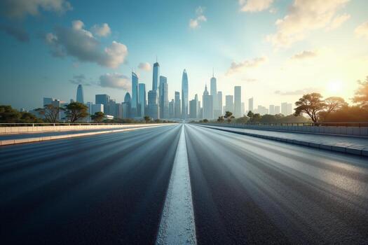 new concrete road with city building in background photo