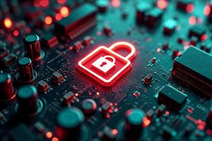 abstract futuristic of circuit board and lock symbol photo