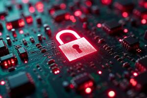 abstract futuristic of circuit board and lock symbol photo