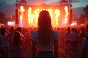 person standing in concert festival at night with light in stage photo