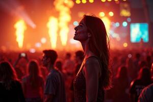person standing in concert festival at night with light in stage photo