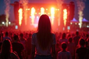person standing in concert festival at night with light in stage photo