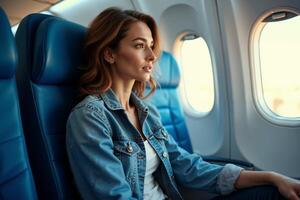 person sitting relax with window plane in background photo