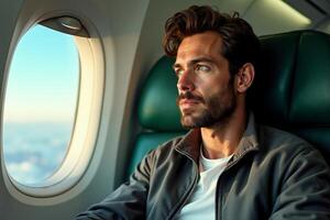 person sitting relax with window plane in background photo