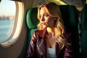 person sitting relax with window plane in background photo