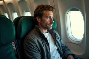 person sitting relax with window plane in background photo