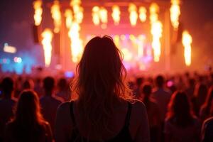 person standing in concert festival at night with light in stage photo
