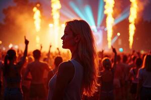 person standing in concert festival at night with light in stage photo