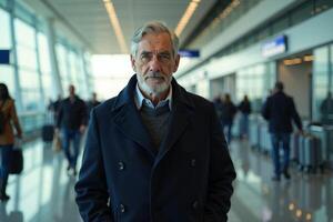 person traveler standing at the airport terminal photo