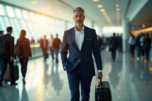 person traveler standing at the airport terminal photo