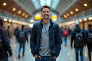 person traveler standing at the train terminal photo