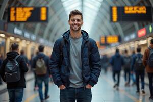 person traveler standing at the train terminal photo