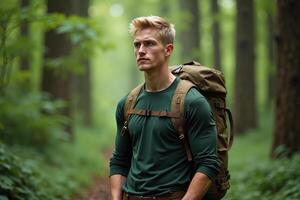 person traveler standing at the deep jungle tree photo