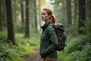 person traveler standing at the deep jungle tree photo