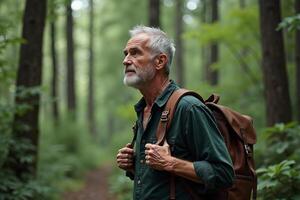 person traveler standing at the deep jungle tree photo