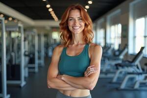 person in sport style outfit standing at gym, photo