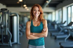 person in sport style outfit standing at gym, photo
