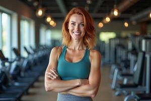 person in sport style outfit standing at gym, photo