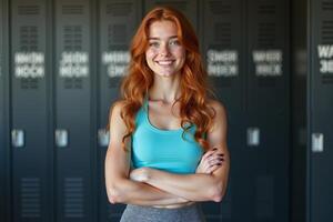 person in sport style outfit standing at gym, photo