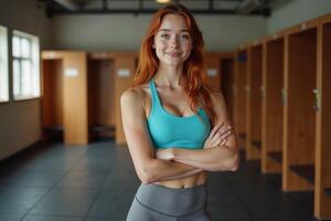 person in sport style outfit standing at gym, photo