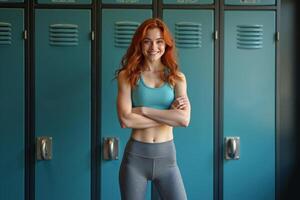 person in sport style outfit standing at gym, photo
