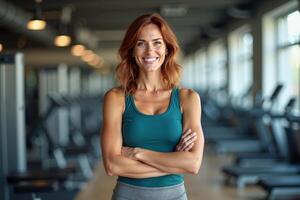 person in sport style outfit standing at gym, photo