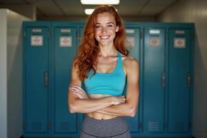 person in sport style outfit standing at gym, photo
