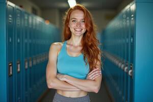 person in sport style outfit standing at gym, photo