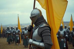 portrait view of full armor knight in medieval era history, photo