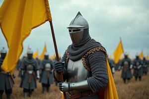 portrait view of full armor knight in medieval era history, photo