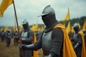portrait view of full armor knight in medieval era history, photo