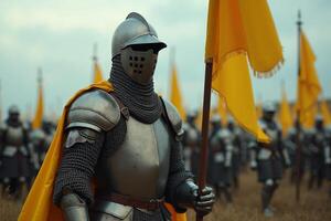 portrait view of full armor knight in medieval era history, photo