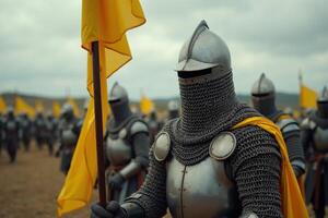 portrait view of full armor knight in medieval era history, photo