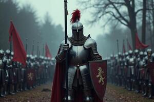 portrait view of full armor knight in medieval era history, photo