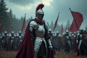 portrait view of full armor knight in medieval era history, photo