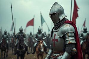 portrait view of full armor knight in medieval era history, photo