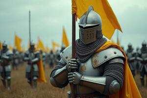 portrait view of full armor knight in medieval era history, photo