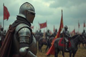 portrait view of full armor knight in medieval era history, photo