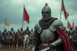 portrait view of full armor knight in medieval era history, photo