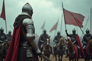 portrait view of full armor knight in medieval era history, photo