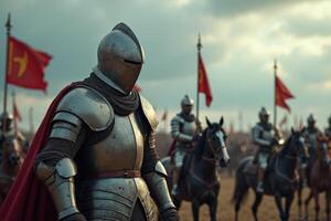 portrait view of full armor knight in medieval era history, photo