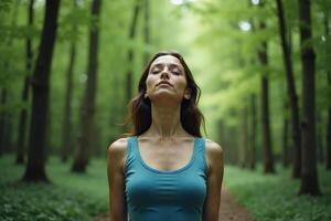 person standing looking up and enjoy the nature sense at the jungle, photo