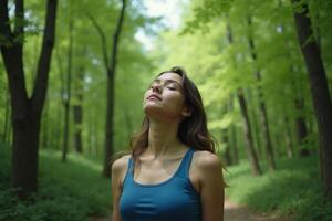 person standing looking up and enjoy the nature sense at the jungle, photo