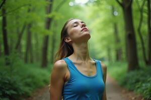 person standing looking up and enjoy the nature sense at the jungle, photo