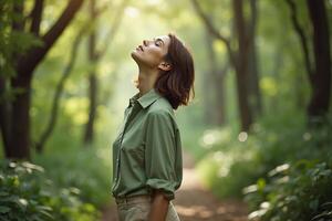 person standing looking up and enjoy the nature sense at the jungle, photo