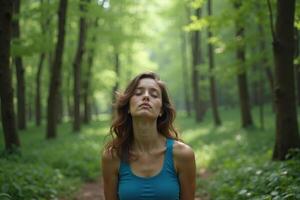 person standing looking up and enjoy the nature sense at the jungle, photo