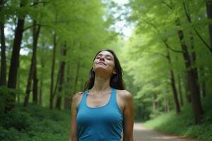 person standing looking up and enjoy the nature sense at the jungle, photo