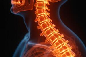 glowing x-ray back spine and neck bones, photo