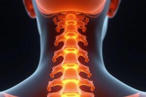 glowing x-ray back spine and neck bones, photo