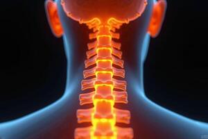 glowing x-ray back spine and neck bones, photo